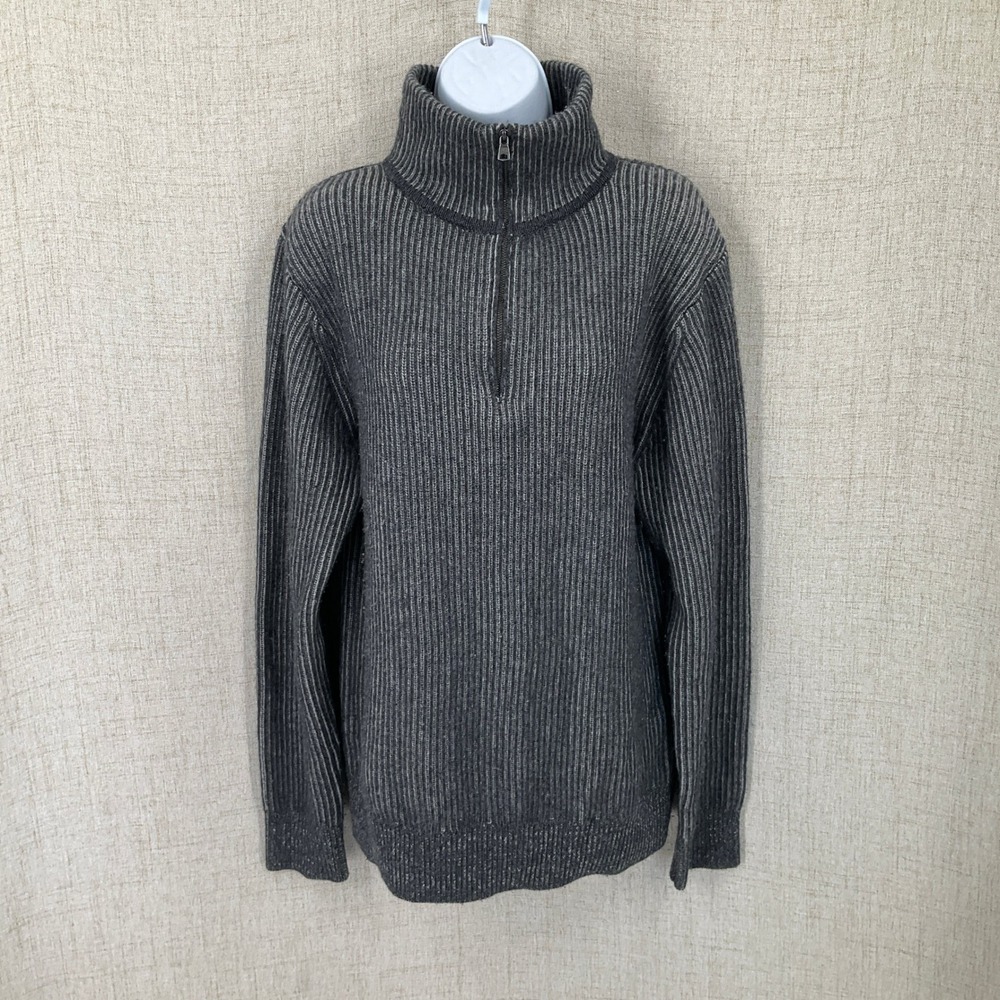 Banana Republic Sweater Mens S Grey Cashmere Wool Ribbed Quarter Zip Classic